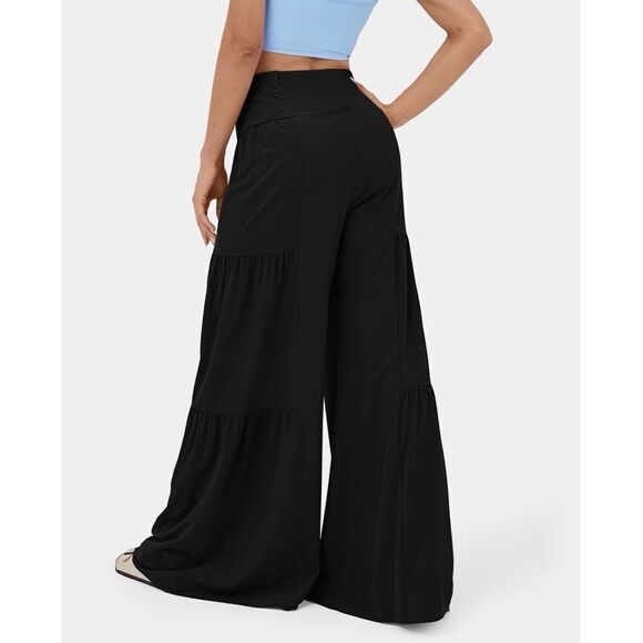 NWT Gorgeous XL High Waisted Black Tie Front/Back Wide Leg Flowy Tiered Pants - Picture 4 of 12